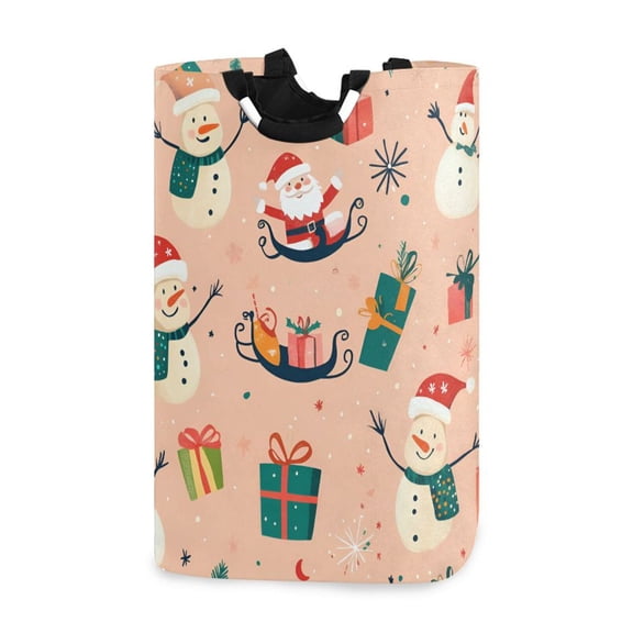 Yayeee Freestanding Laundry Hamper with Handle Collapsible Large Storage Basket for Clothes, Beige Christmas Snowman