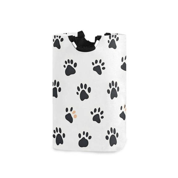 Yayeee Freestanding Laundry Hamper with Handle Collapsible Large Storage Basket for Clothes, Black Cartoon Cat Paw