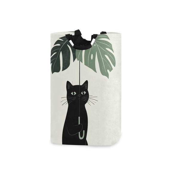 Yayeee Freestanding Laundry Hamper with Handle Collapsible Large Storage Basket for Clothes, Black Cat Umbrella