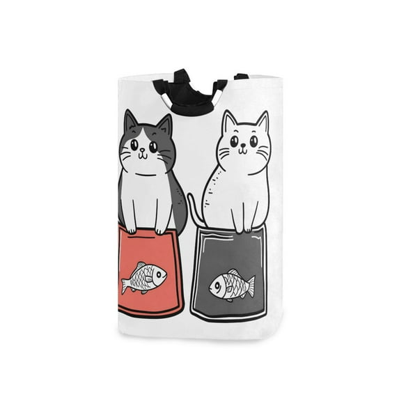 Yayeee Freestanding Laundry Hamper with Handle Collapsible Large Storage Basket for Clothes, Black Chubby Cat