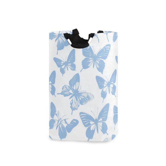 Yayeee Freestanding Laundry Hamper with Handle Collapsible Large Storage Basket for Clothes, Blue Butterfly