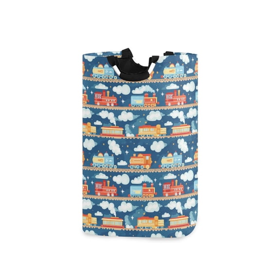 Yayeee Freestanding Laundry Hamper with Handle Collapsible Large Storage Basket for Clothes, Blue Cute Train Pattern