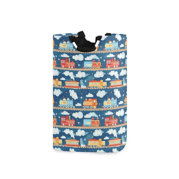 Yayeee Freestanding Laundry Hamper with Handle Collapsible Large Storage Basket for Clothes, Blue Cute Train Pattern