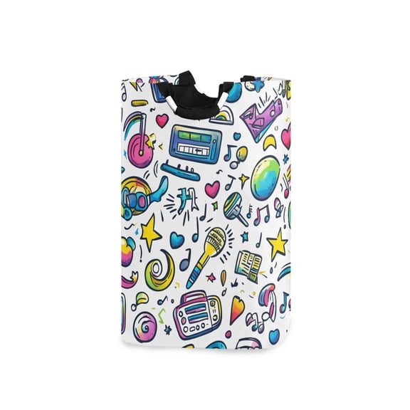 Yayeee Freestanding Laundry Hamper with Handle Collapsible Large Storage Basket for Clothes, Blue Doodle Pattern
