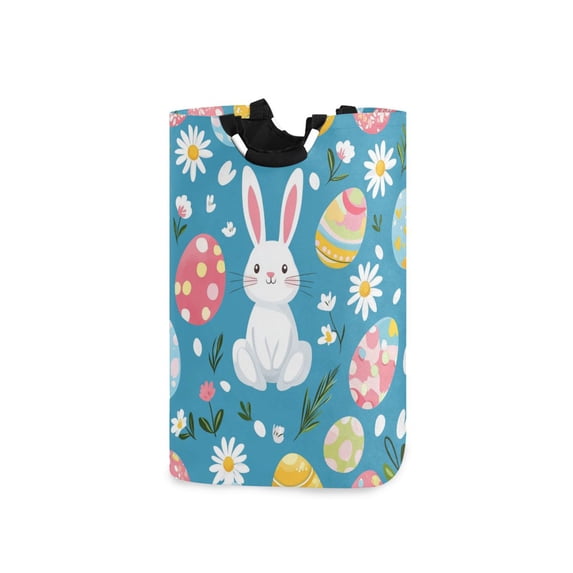 Yayeee Freestanding Laundry Hamper with Handle Collapsible Large Storage Basket for Clothes, Blue Easter Bunny