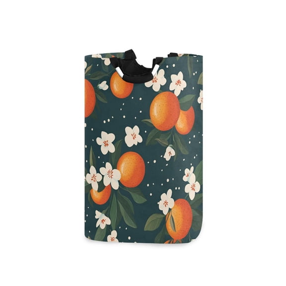 Yayeee Freestanding Laundry Hamper with Handle Collapsible Large Storage Basket for Clothes, Blue Floral Oranges