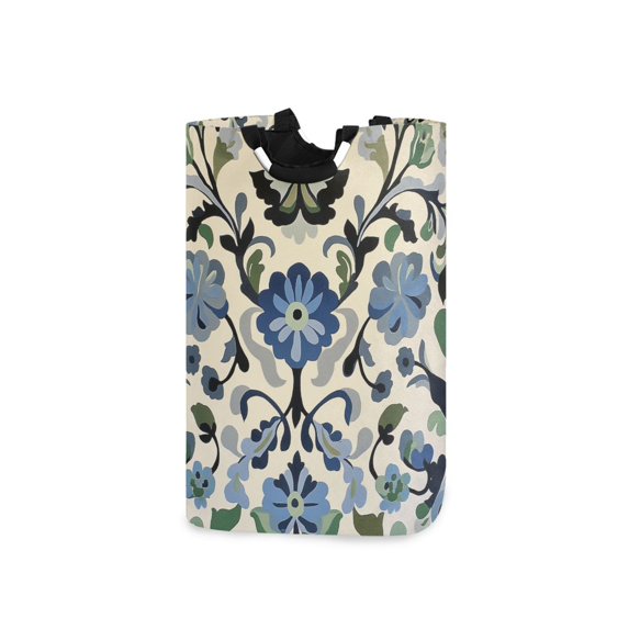 Yayeee Freestanding Laundry Hamper with Handle Collapsible Large Storage Basket for Clothes, Blue Floral