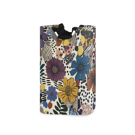 Yayeee Freestanding Laundry Hamper with Handle Collapsible Large Storage Basket for Clothes, Blue Flowers