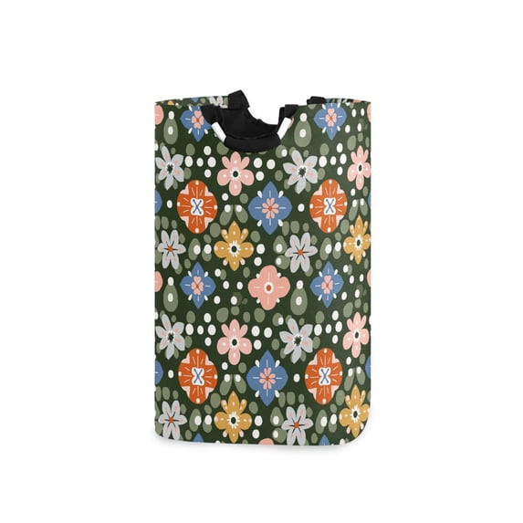 Yayeee Freestanding Laundry Hamper with Handle Collapsible Large Storage Basket for Clothes, Blue Geometric Flowers