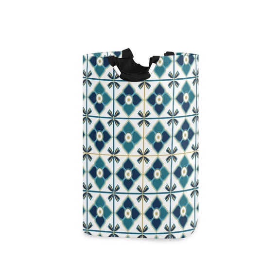 Yayeee Freestanding Laundry Hamper with Handle Collapsible Large Storage Basket for Clothes, Blue Mosaic Pattern