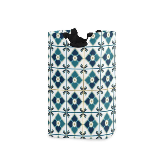 Yayeee Freestanding Laundry Hamper with Handle Collapsible Large Storage Basket for Clothes, Blue Mosaic Pattern