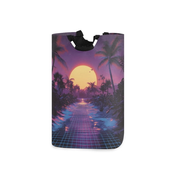 Yayeee Freestanding Laundry Hamper with Handle Collapsible Large Storage Basket for Clothes, Blue Neon Road