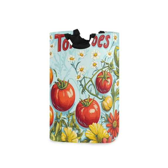 Yayeee Freestanding Laundry Hamper with Handle Collapsible Large Storage Basket for Clothes, Blue Tomatoes