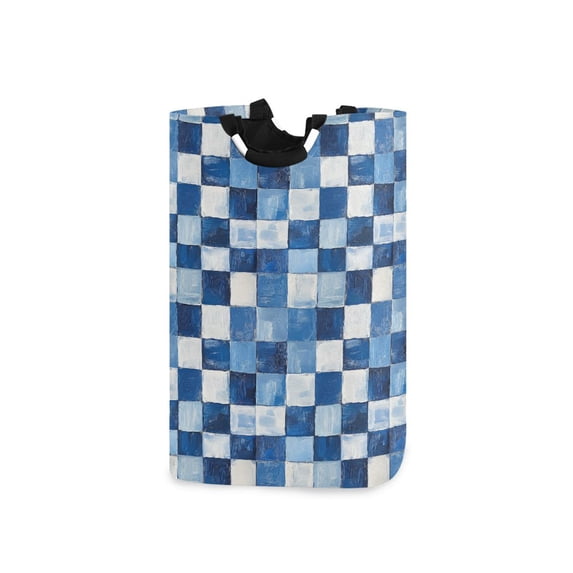 Yayeee Freestanding Laundry Hamper with Handle Collapsible Large Storage Basket for Clothes, Blue and Gray Plaid Pattern
