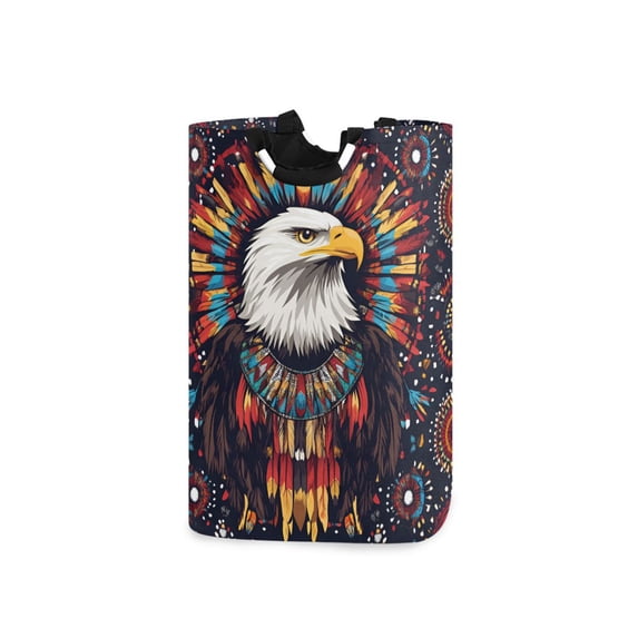 Yayeee Freestanding Laundry Hamper with Handle Collapsible Large Storage Basket for Clothes, Brown Abstract Eagle