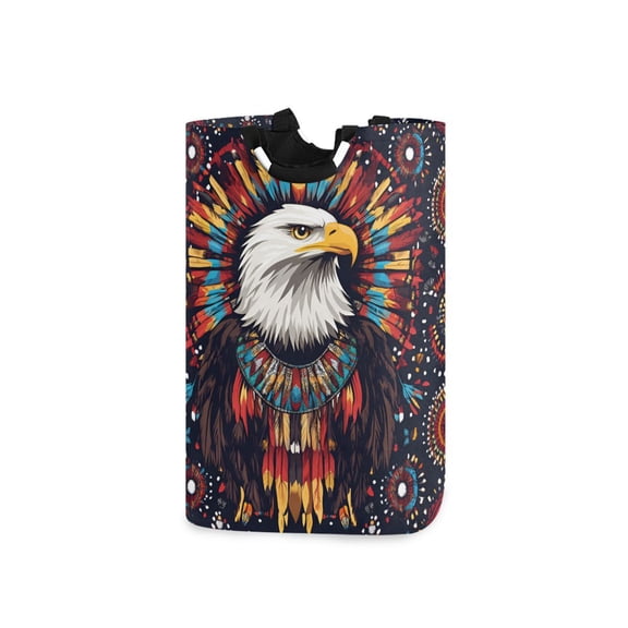 Yayeee Freestanding Laundry Hamper with Handle Collapsible Large Storage Basket for Clothes, Brown Abstract Eagle