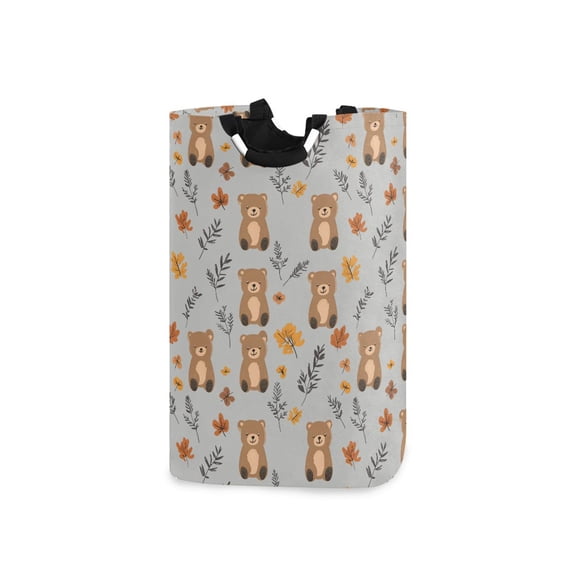 Yayeee Freestanding Laundry Hamper with Handle Collapsible Large Storage Basket for Clothes, Brown Cartoon Bears