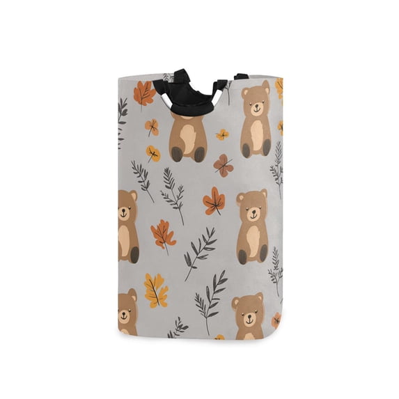 Yayeee Freestanding Laundry Hamper with Handle Collapsible Large Storage Basket for Clothes, Brown Cartoon Bears