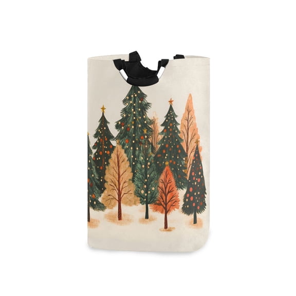 Yayeee Freestanding Laundry Hamper with Handle Collapsible Large Storage Basket for Clothes, Brown Christmas Trees