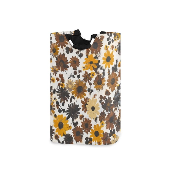 Yayeee Freestanding Laundry Hamper with Handle Collapsible Large Storage Basket for Clothes, Brown Flowers