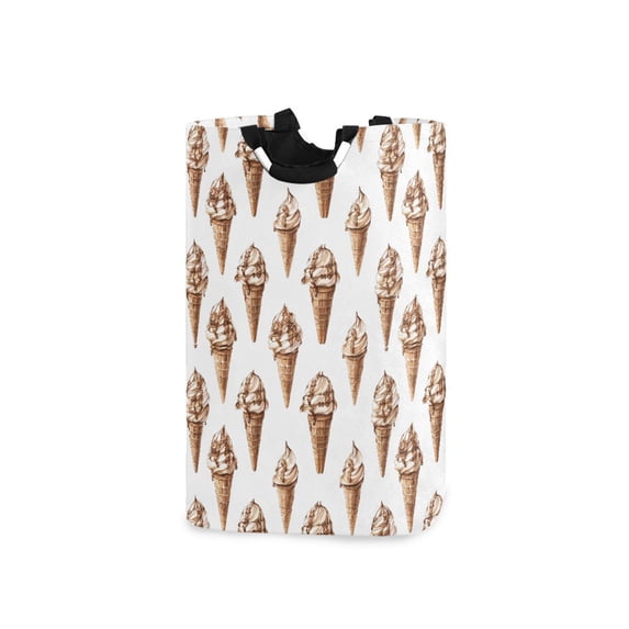 Yayeee Freestanding Laundry Hamper with Handle Collapsible Large Storage Basket for Clothes, Brown Ice Cream Pattern