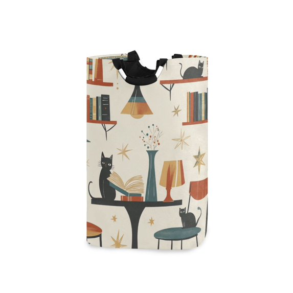Yayeee Freestanding Laundry Hamper with Handle Collapsible Large Storage Basket for Clothes, Cats Reading Pattern