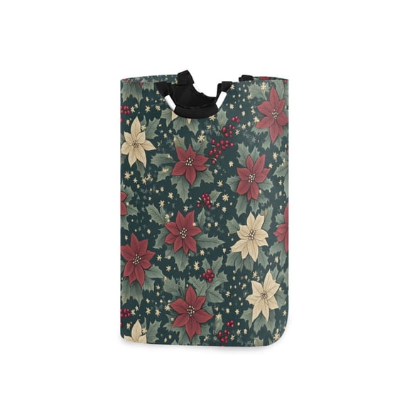 Yayeee Freestanding Laundry Hamper with Handle Collapsible Large Storage Basket for Clothes, Christmas Holly Leaves