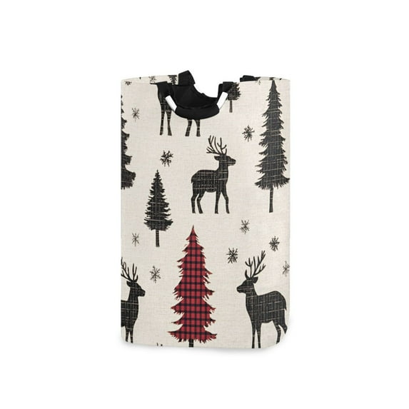 Yayeee Freestanding Laundry Hamper with Handle Collapsible Large Storage Basket for Clothes, Christmas Plaid Forest