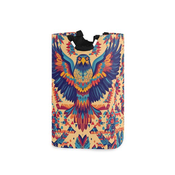 Yayeee Freestanding Laundry Hamper with Handle Collapsible Large Storage Basket for Clothes, Colorful Abstract Eagle