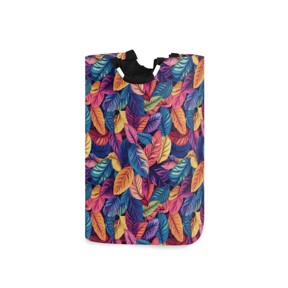 Yayeee Freestanding Laundry Hamper with Handle Collapsible Large Storage Basket for Clothes, Colorful Art Leaves Pattern