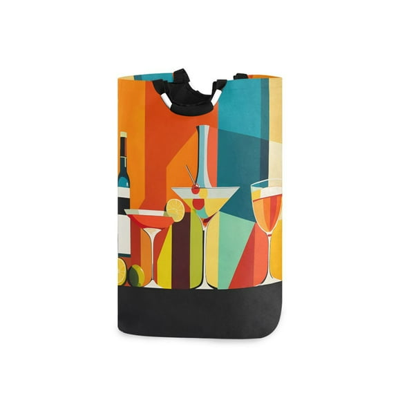 Yayeee Freestanding Laundry Hamper with Handle Collapsible Large Storage Basket for Clothes, Colorful Cocktails