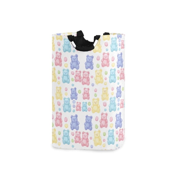 Yayeee Freestanding Laundry Hamper with Handle Collapsible Large Storage Basket for Clothes, Colorful Gummy Bears Pattern