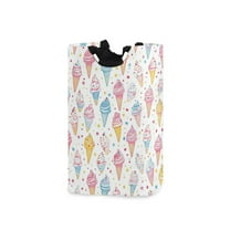 Yayeee Freestanding Laundry Hamper with Handle Collapsible Large Storage Basket for Clothes, Colorful Ice Cream Pattern