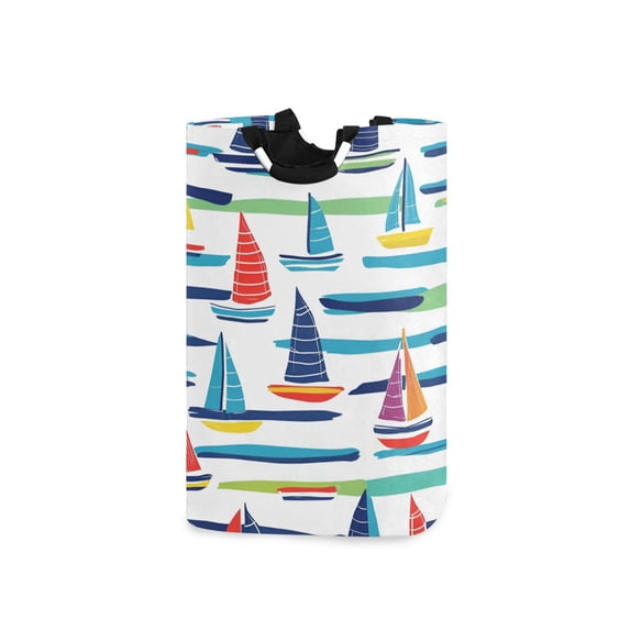 Yayeee Freestanding Laundry Hamper with Handle Collapsible Large Storage Basket for Clothes, Colorful Sailboats