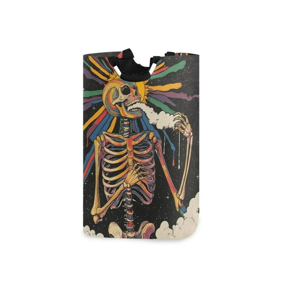 Yayeee Freestanding Laundry Hamper with Handle Collapsible Large Storage Basket for Clothes, Colorful Skeleton Sun