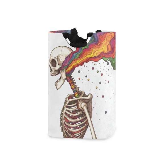 Yayeee Freestanding Laundry Hamper with Handle Collapsible Large Storage Basket for Clothes, Colorful Skeleton