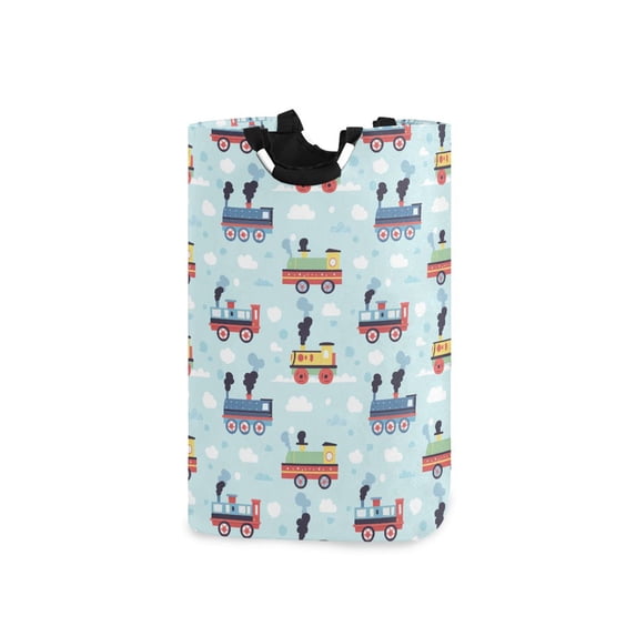 Yayeee Freestanding Laundry Hamper with Handle Collapsible Large Storage Basket for Clothes, Colorful Trains