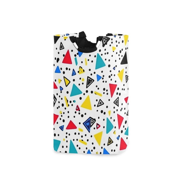Yayeee Freestanding Laundry Hamper with Handle Collapsible Large Storage Basket for Clothes, Colorful Triangles