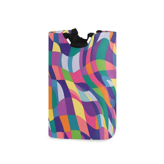 Yayeee Freestanding Laundry Hamper with Handle Collapsible Large Storage Basket for Clothes, Colorful Wavy Pattern