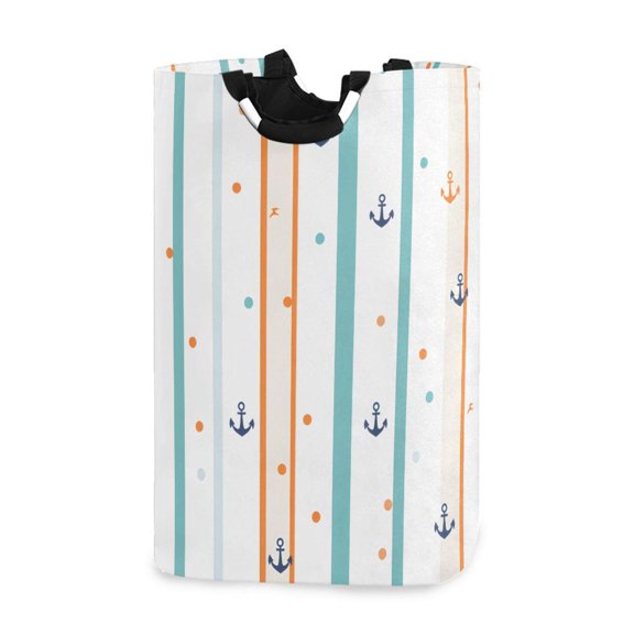 Yayeee Freestanding Laundry Hamper with Handle Collapsible Large Storage Basket for Clothes, Cute Nautical Pattern