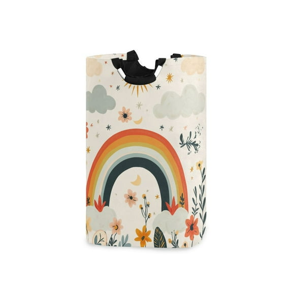 Yayeee Freestanding Laundry Hamper with Handle Collapsible Large Storage Basket for Clothes, Cute Rainbow