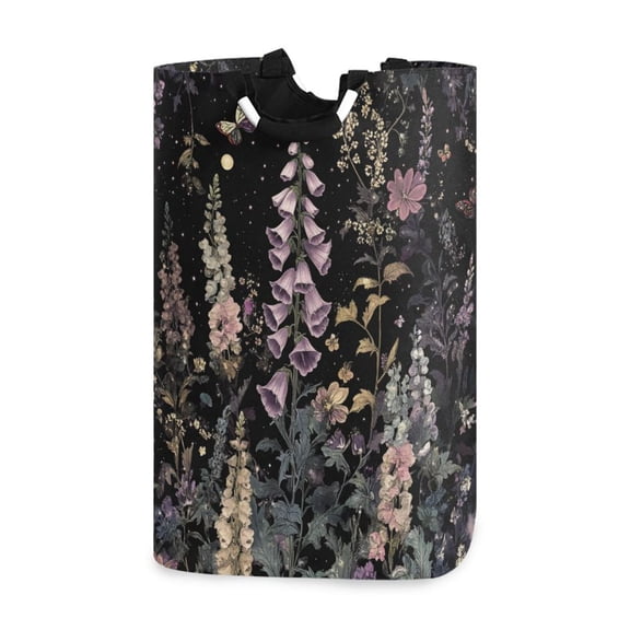 Yayeee Freestanding Laundry Hamper with Handle Collapsible Large Storage Basket for Clothes, Dark Flowers Pattern