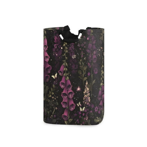 Yayeee Freestanding Laundry Hamper with Handle Collapsible Large Storage Basket for Clothes, Dark Purple Floral Pattern