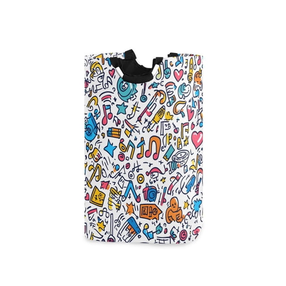 Yayeee Freestanding Laundry Hamper with Handle Collapsible Large Storage Basket for Clothes, Doodle Pattern