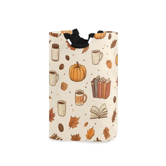 Yayeee Freestanding Laundry Hamper with Handle Collapsible Large Storage Basket for Clothes, Fall Beige Pumpkin