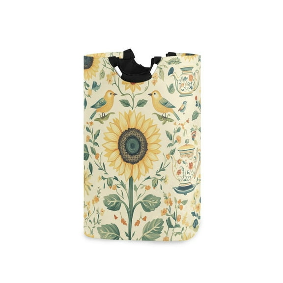 Yayeee Freestanding Laundry Hamper with Handle Collapsible Large Storage Basket for Clothes, Floral Birds Pattern