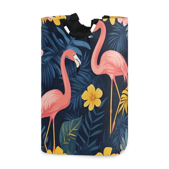 Yayeee Freestanding Laundry Hamper with Handle Collapsible Large Storage Basket for Clothes, Floral Flamingo