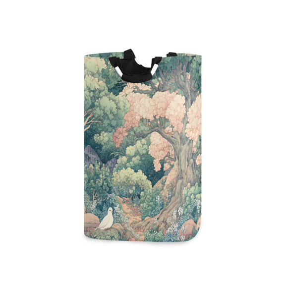 Yayeee Freestanding Laundry Hamper with Handle Collapsible Large Storage Basket for Clothes, Floral Forest Pattern