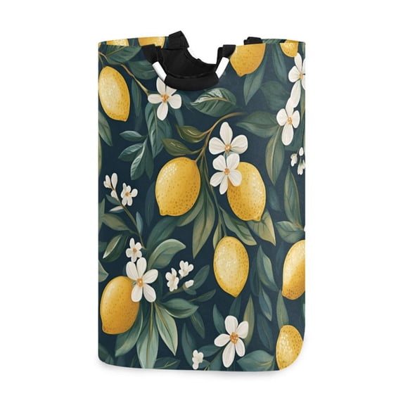 Yayeee Freestanding Laundry Hamper with Handle Collapsible Large Storage Basket for Clothes, Floral Lemons