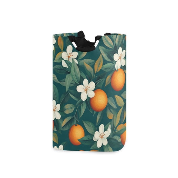 Yayeee Freestanding Laundry Hamper with Handle Collapsible Large Storage Basket for Clothes, Floral Orange Pattern